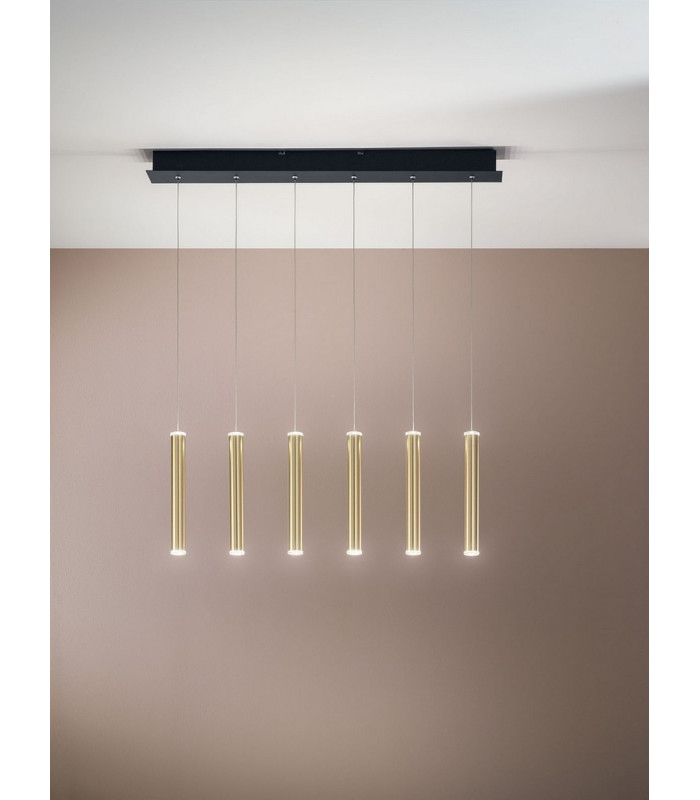 Prado LED Straight Bar Pendant Ceiling Light Black / Satin Brass Glass-2