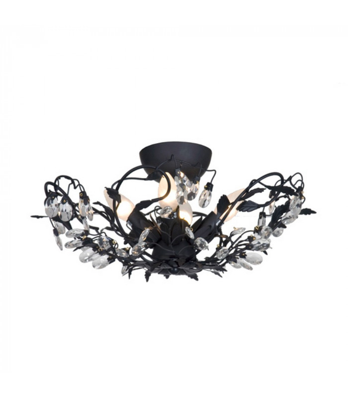 Langelo 4 Light Glass & Crystal Ceiling Light Black