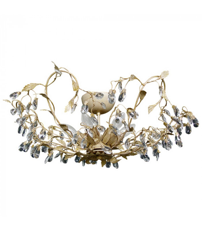 Langelo 6 Light Glass & Crystal Ceiling Light Beige Gold