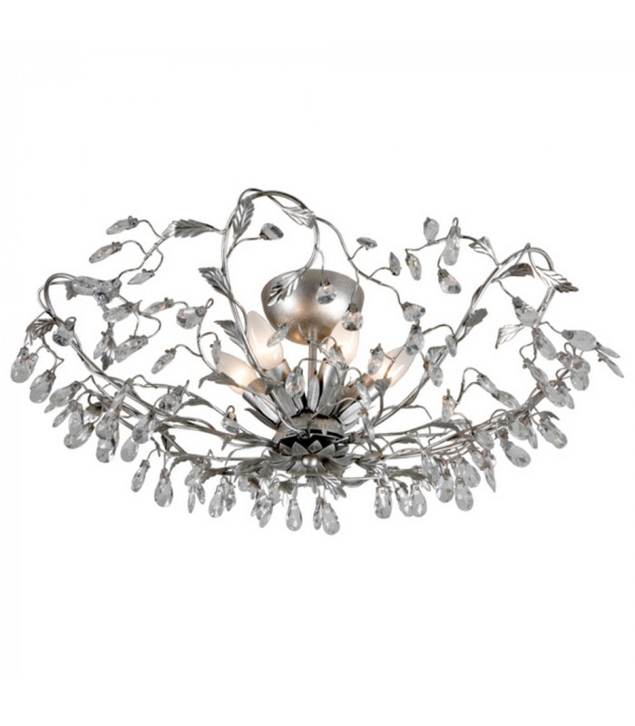 Langelo 6 Light Glass & Crystal Ceiling Light Brushed Silver