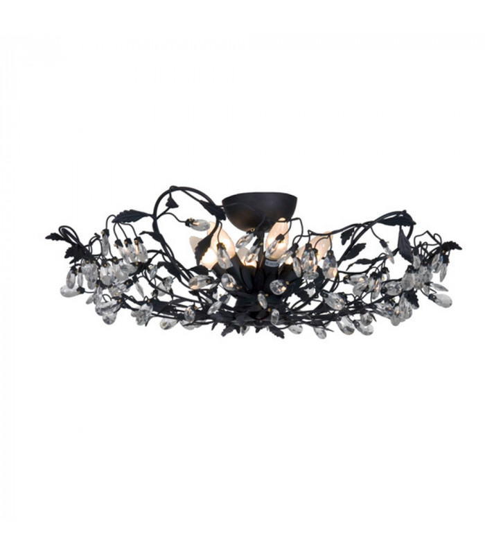 Langelo 6 Light Glass & Crystal Ceiling Light Black