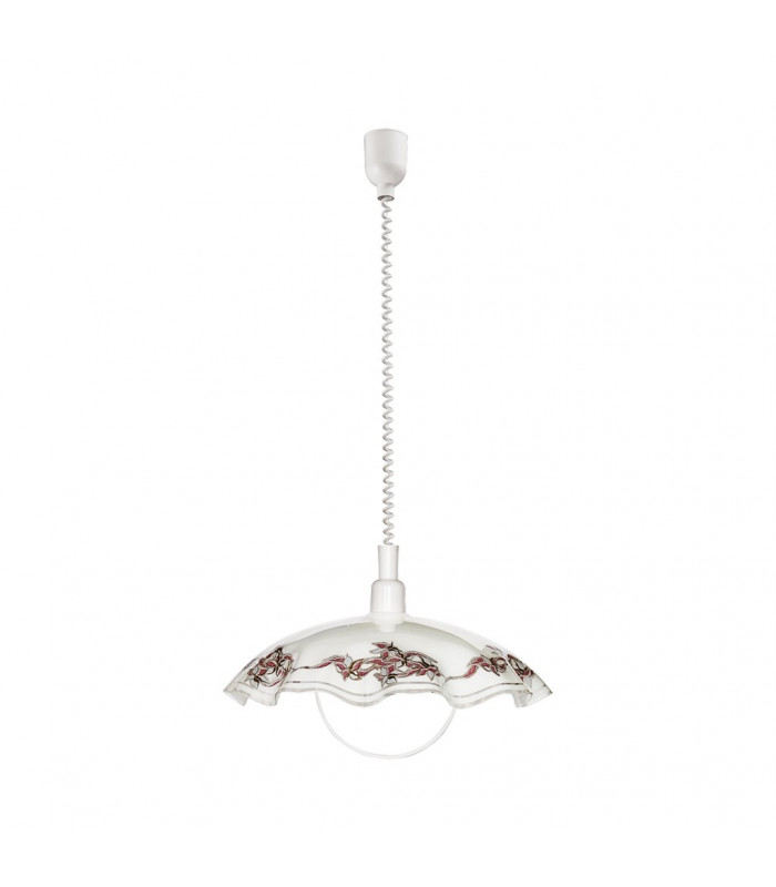 Vetro 1 Light Rise & Fall Dome Ceiling Pendant White, E27