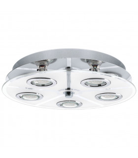 Cabo 5 Light Flush Ceiling Light Polished Chrome and White Glass, GU10