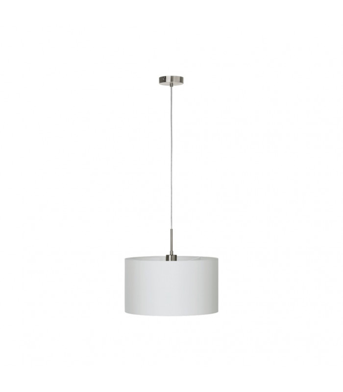Pasteri 1 Light Ceiling Pendant Satin Nickel with White Fabric Shade, E27