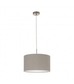 Pasteri 1 Light Ceiling Pendant Satin Nickel with Taupe Fabric Shade, E27