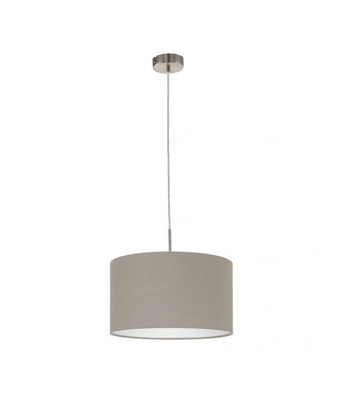Pasteri 1 Light Ceiling Pendant Satin Nickel with Taupe Fabric Shade, E27