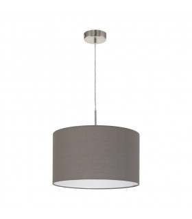 Pasteri 1 Light Ceiling Pendant Satin Nickel with Anthracite Brown Fabric Shade, E27