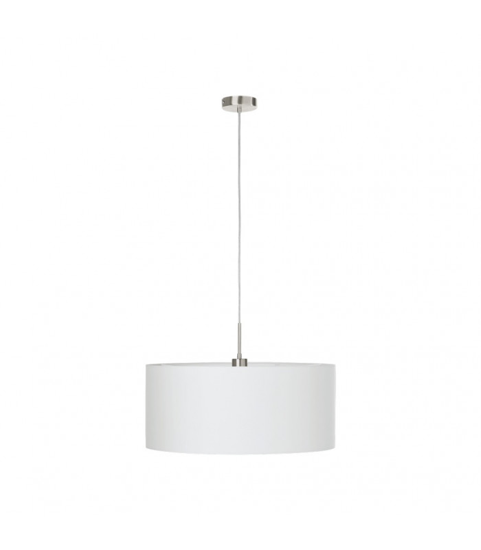 Pasteri 1 Light Ceiling Pendant Satin Nickel with White Fabric Shade, E27