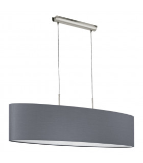 Pasteri 2 Light Ceiling Pendant Bar Satin Nickel with Grey Fabric Shade, E27