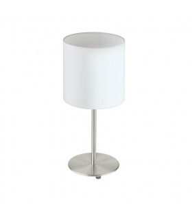 Pasteri 1 Light Table Lamp Satin Nickel with White Fabric Shade, E27