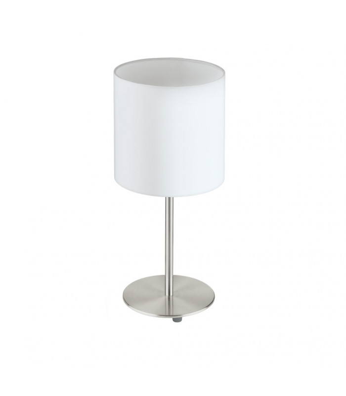 Pasteri 1 Light Table Lamp Satin Nickel with White Fabric Shade, E27