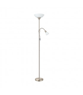 Up 2 Light Traditional Adjustable Floor Lamp Satin Nickel and White Frosted Glass with Switch, E27