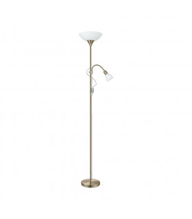 Up 2 Light Traditional Adjustable Floor Lamp Bronzed and White Frosted Glass with Switch, E27