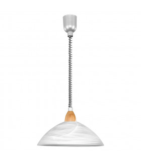 Lord 1 Light Dome Ceiling Pendant Silver, Beech Modern Alabaster Glass Shade Wood Finish, E27