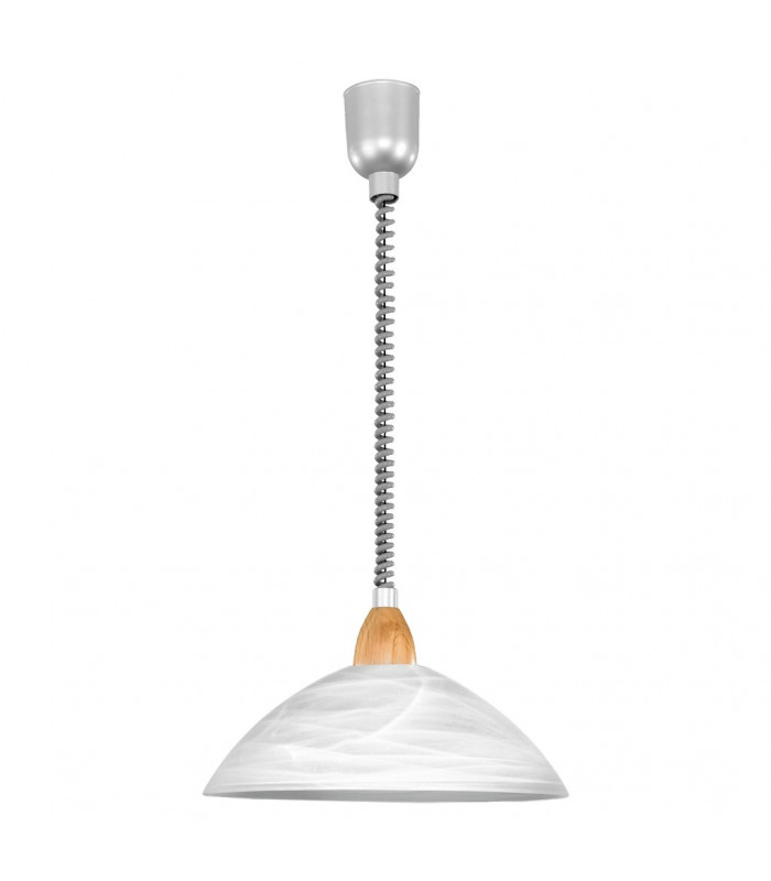 Lord 1 Light Dome Ceiling Pendant Silver, Beech Modern Alabaster Glass Shade Wood Finish, E27