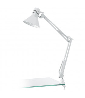 Firmo 1 Light Modern Adjustable Desk Clip On Lamp Shiny White, E27