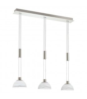Montefio LED 3 Light Rise And Fall Ceiling Pendant Bar In Satin Nickel Rectangular Plate