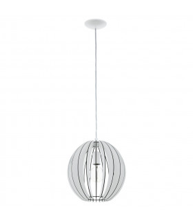 Cossano 1 Light Spherical Ceiling Pendant White with Wooden Shade, E27
