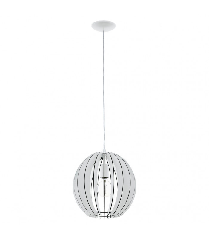 Cossano 1 Light Spherical Ceiling Pendant White with Wooden Shade, E27