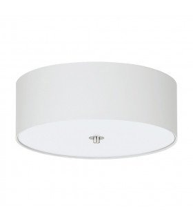 Pasteri 3 Light Flush Ceiling Light Satin Nickel with White Fabric Shade and Diffuser, E27 - EU Stock