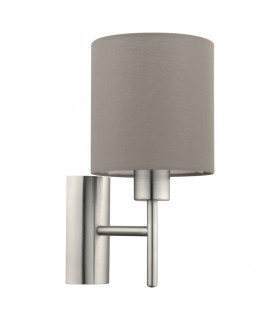 Pasteri 1 Wall Light Satin Nickel with Taupe Fabric Shade, E27 - EU Stock