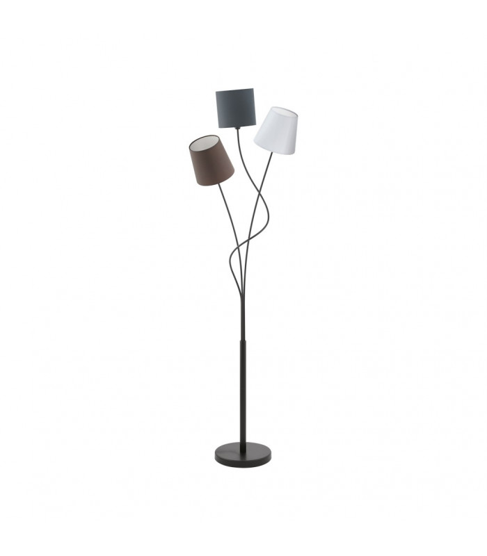 Maronda 3 Light Floor Lamp Black with Coloured Fabric Shades, E14 - EU Stock