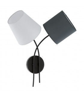 2 Light Wall Light Black with Coloured Fabric Shades, E14