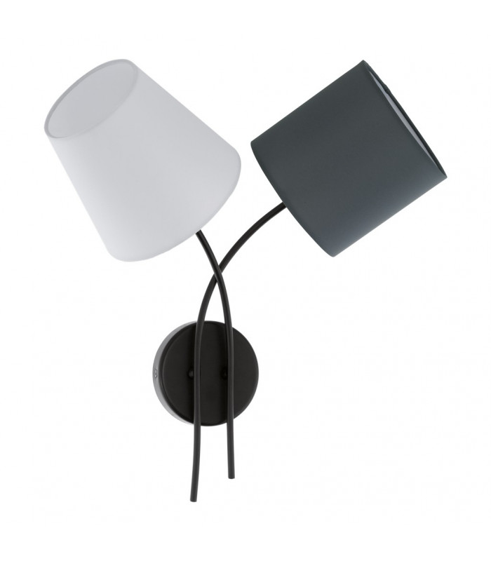 2 Light Wall Light Black with Coloured Fabric Shades, E14