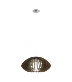 Cossano 1 Light Spherical Ceiling Pendant Satin Nickel with An Oval Shaped Wooden Shade, E27