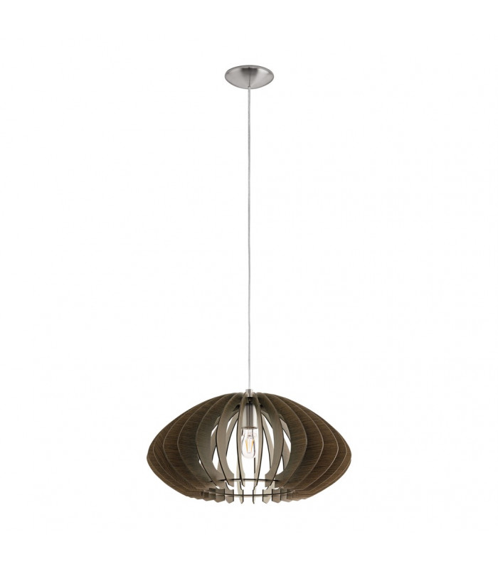 Cossano 1 Light Spherical Ceiling Pendant Satin Nickel with An Oval Shaped Wooden Shade, E27