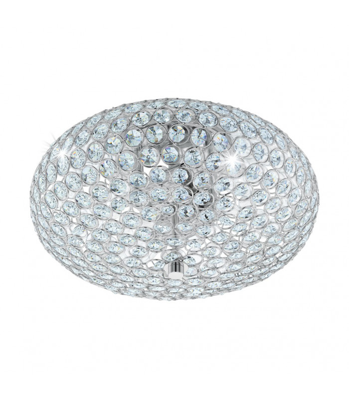 Clemente 2 Light Flush Ceiling Light Polished Chrome, Crystal Glass, E27 - EU Stock