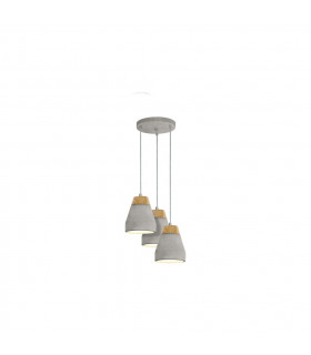 Tarega 3 Light Cluster Pendant In Grey Concrete And Wood Finish, E27