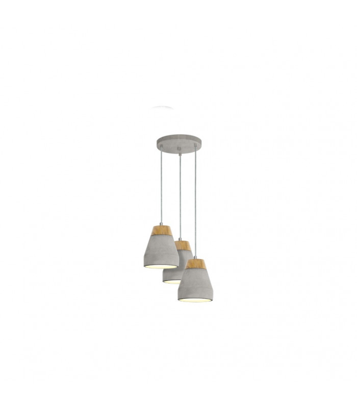 Tarega 3 Light Cluster Pendant In Grey Concrete And Wood Finish, E27