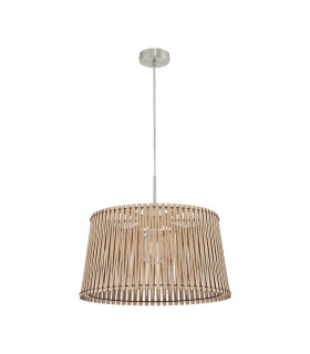 Sendero 1 Light Ceiling Pendant Satin Nickel with Maple Wood Shade, E27
