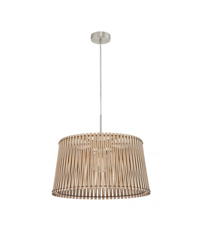 Sendero 1 Light Ceiling Pendant Satin Nickel with Maple Wood Shade, E27