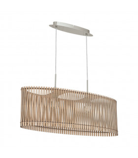 Sendero 2 Light Ceiling Pendant Bar Satin Nickel with Maple Wood Shade, E27