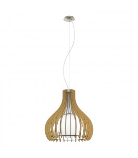 Tindori 1 Light Ceiling Pendant Satin Nickel with Maple Wooden Shade, E27