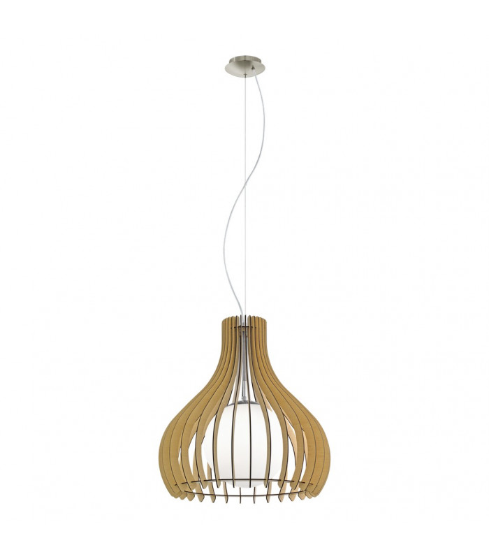 Tindori 1 Light Ceiling Pendant Satin Nickel with Maple Wooden Shade, E27