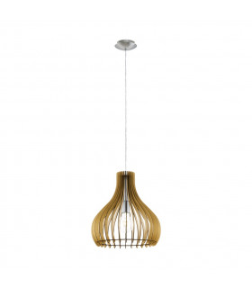 Tindori 1 Light Ceiling Pendant Satin Nickel with Maple Wooden Shade, E27