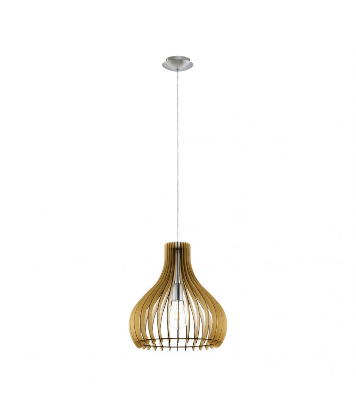 Tindori 1 Light Ceiling Pendant Satin Nickel with Maple Wooden Shade, E27