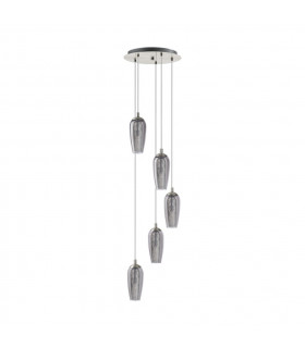 Farsala 5 Light Spiral Cluster Pendant Satin Nickel with Smoked Glass Shades, G9