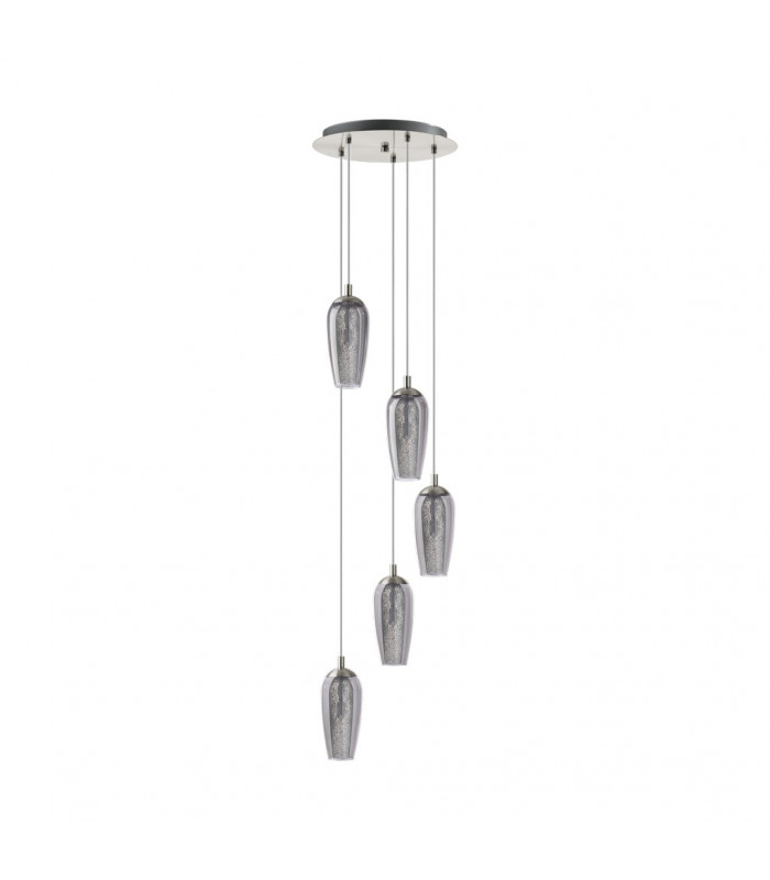 Farsala 5 Light Spiral Cluster Pendant Satin Nickel with Smoked Glass Shades, G9