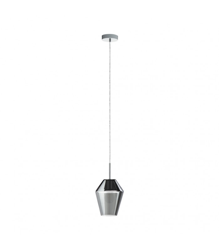 Murmillo 1 Light Ceiling Pendant Polished Chrome, Smoked Glass Finish, E27