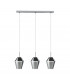 Murmillo 3 Light Ceiling Pendant Bar Polished Chrome, Smoked Glass, E27