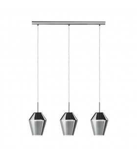 Murmillo 3 Light Ceiling Pendant Bar Polished Chrome, Smoked Glass, E27