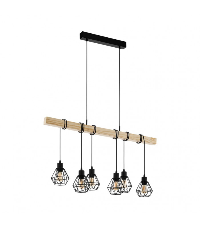 Townshend 6 Lamp Straight Bar Pendant Ceiling Light Black Brown