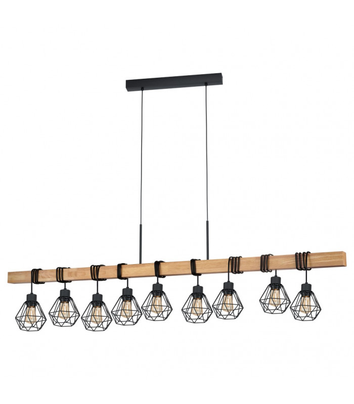 Townshend 9 Lamp Straight Bar Pendant Ceiling Light Black Brown