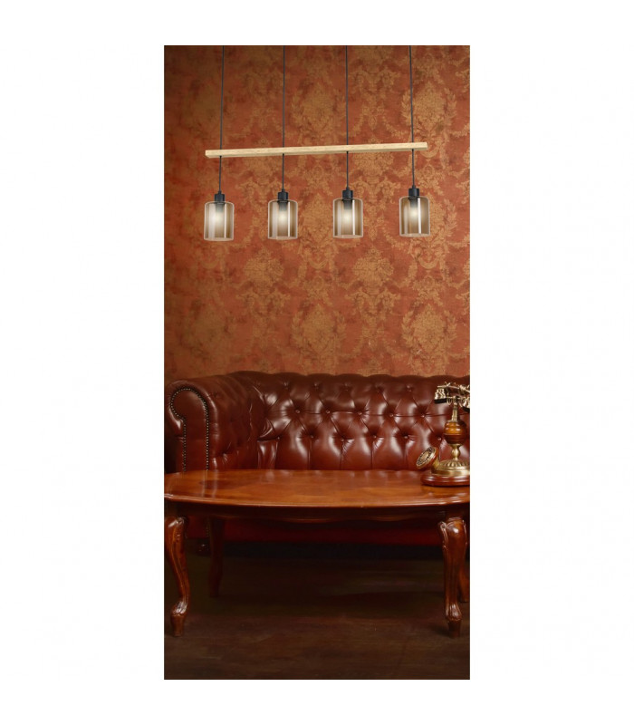 Coolmont 4 Lamp Straight Bar Pendant Ceiling Light Black Natural-2