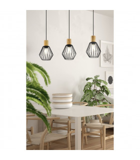Palmorla 3 Lamp Straight Bar Pendant Ceiling Light Black Brown-2