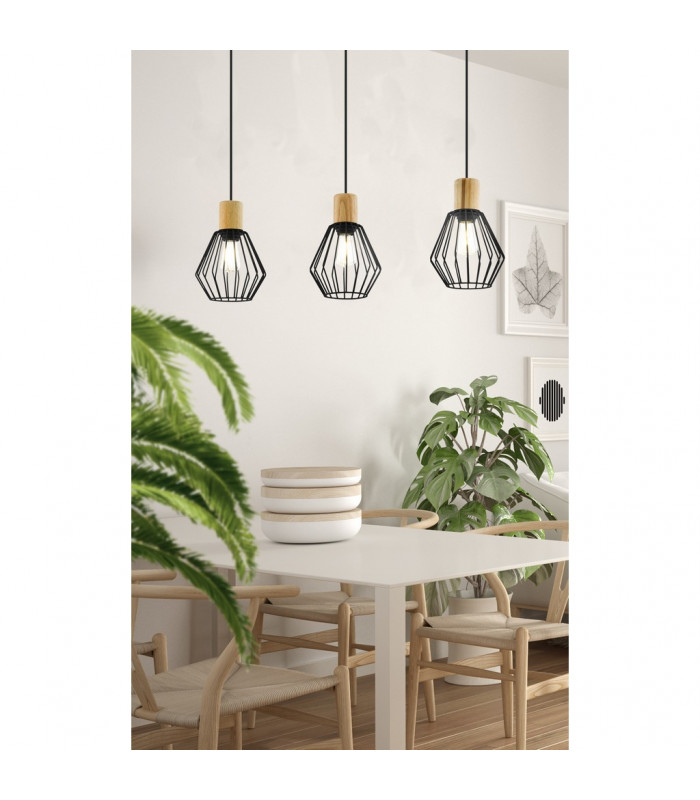Palmorla 3 Lamp Straight Bar Pendant Ceiling Light Black Brown-2